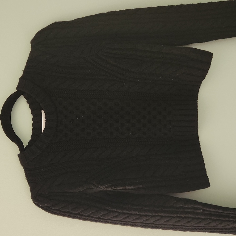 Milly Black Size Petite 100% Wool Puffed Sleeve Crop Sweater - Picture 3 of 7